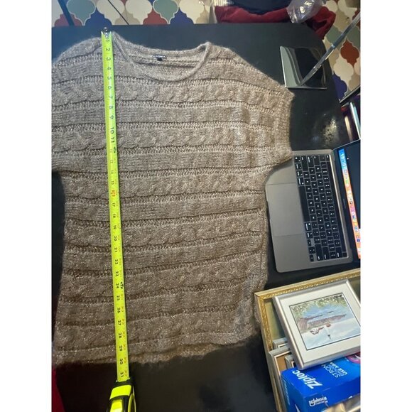 Express Brown Mohair Blend Short Sleeved Metallic Thread Tunic Sweater Dress Sz - Picture 7 of 9